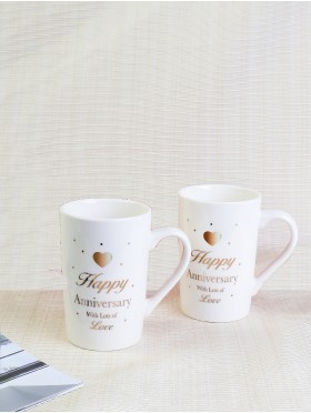 Happy Anniversary Porcelain Mugs set of 2 Gift Box